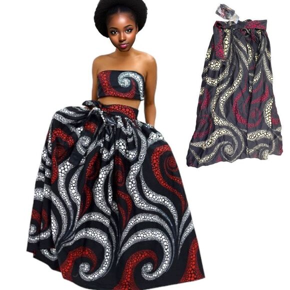 Look At Me Women's Ankara Swirl Dot Print Maxi Skirt Multi-Color One Size NWT - Picture 1 of 7
